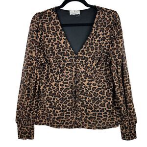 2/$30 Ember Leopard Mesh Corset Style Top L V-Neck Lace-Up Milkmaid Boho Mobwife